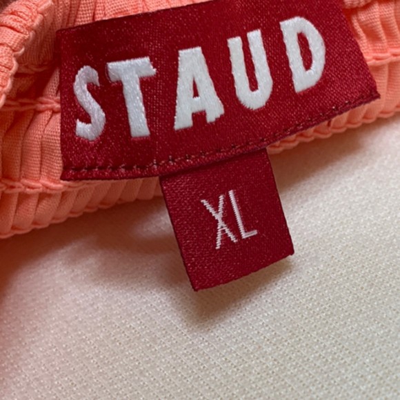 NWT STAUD Strapless Midi Length Elroy Dress in Grapefruit Size XL Tiered Skirt - Picture 8 of 12